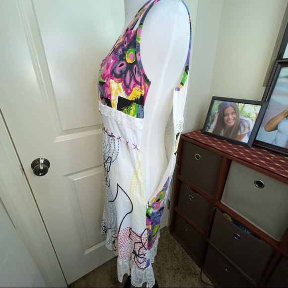 Forla Paris Mixed Media Sleeveless Dress Lace Abalone Shell Cotton Sz S - Picture 6 of 17